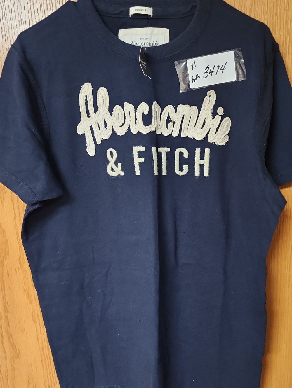 Abercrombie & Fitch muscle Navy Logo Tee mens XL number 3474